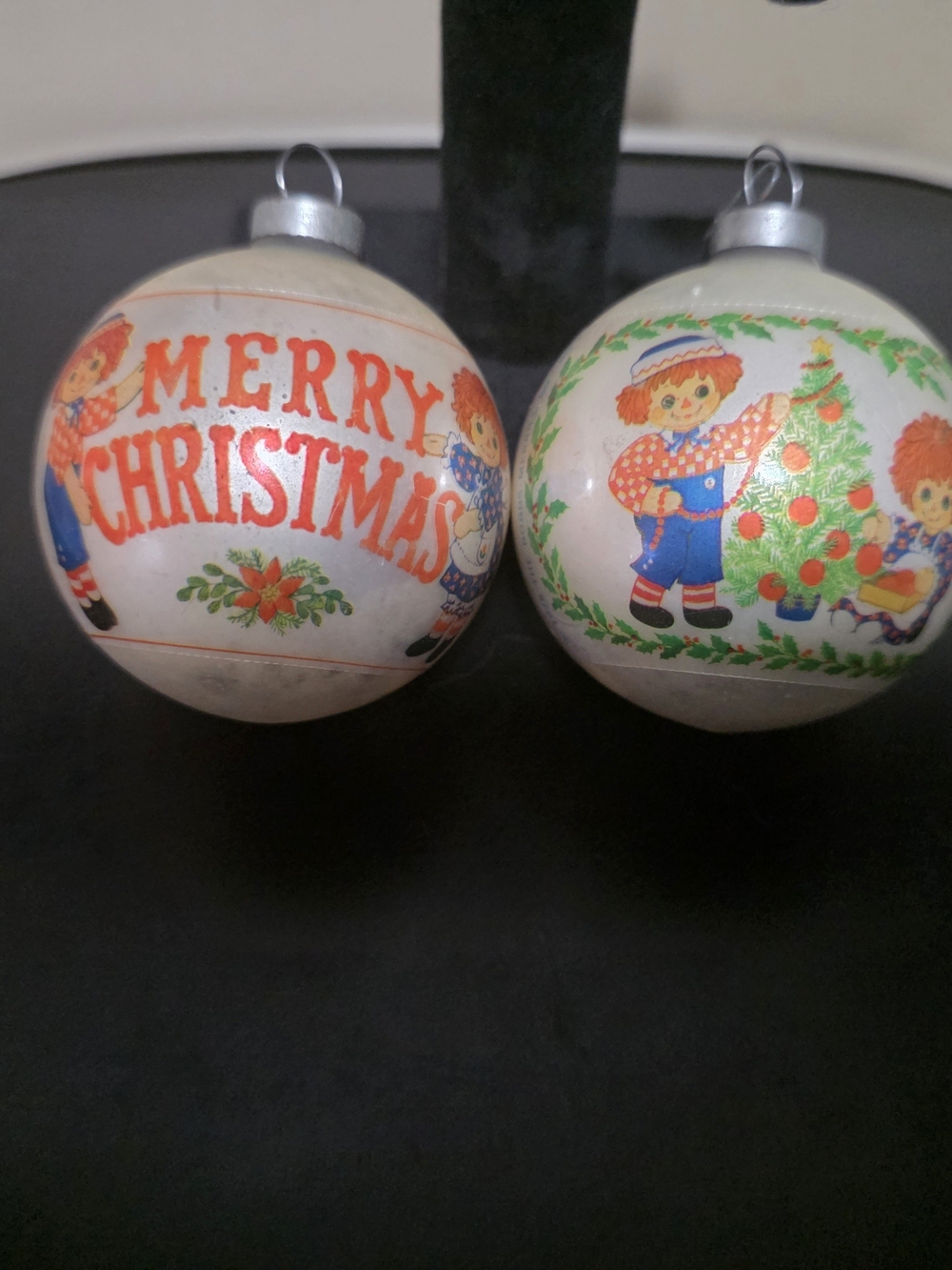Vintage Merry Christmas Holiday Ornaments - White and Red